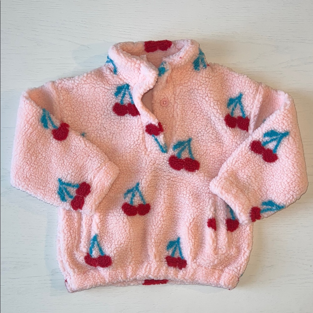 Toddler Girl Sherpa Pullover Jacket Sweatshirt Cherries 5-6 6-7 7-8